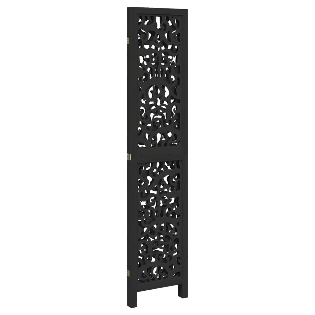 Room Divider 3 Panels Black Solid Wood Paulownia