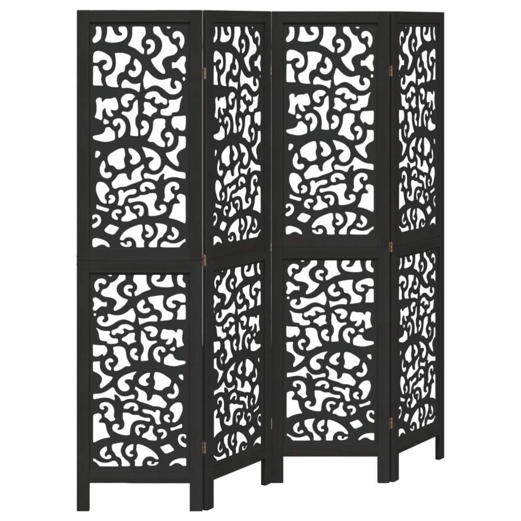 Room Divider 4 Panels Black Solid Wood Paulownia
