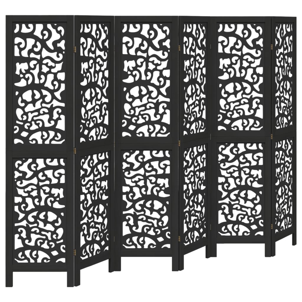 Room Divider 6 Panels Black Solid Wood Paulownia