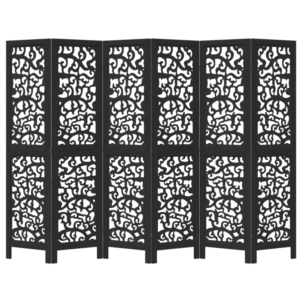 Room Divider 6 Panels Black Solid Wood Paulownia
