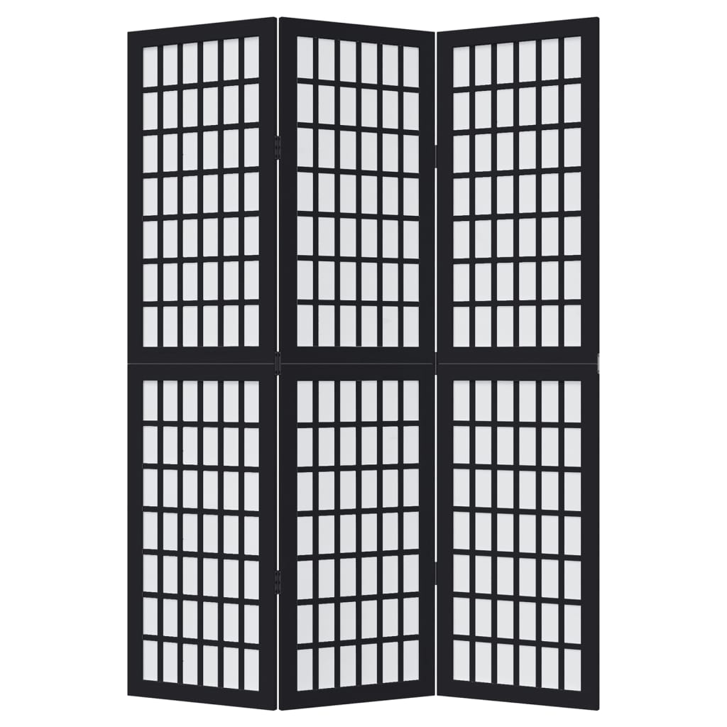 Room Divider 3 Panels Black Solid Wood Paulownia