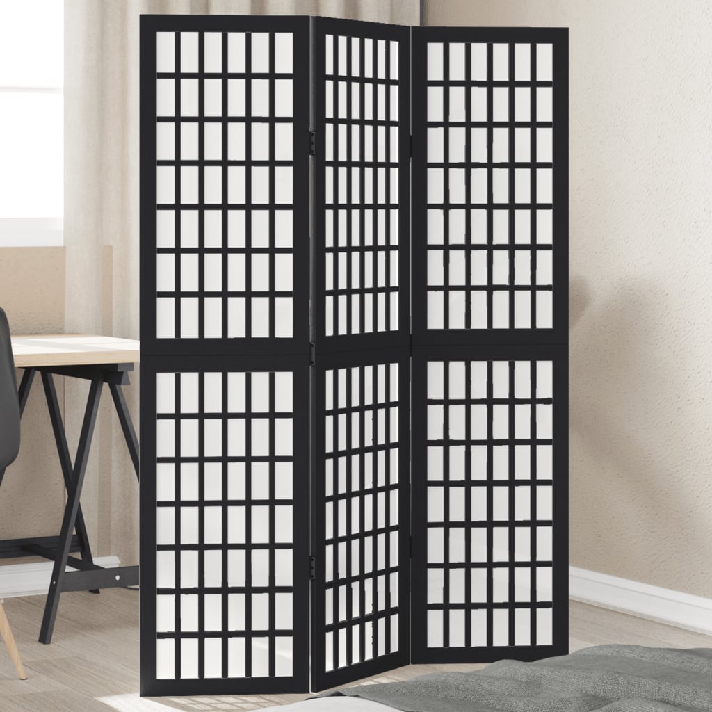 Room Divider 3 Panels Black Solid Wood Paulownia