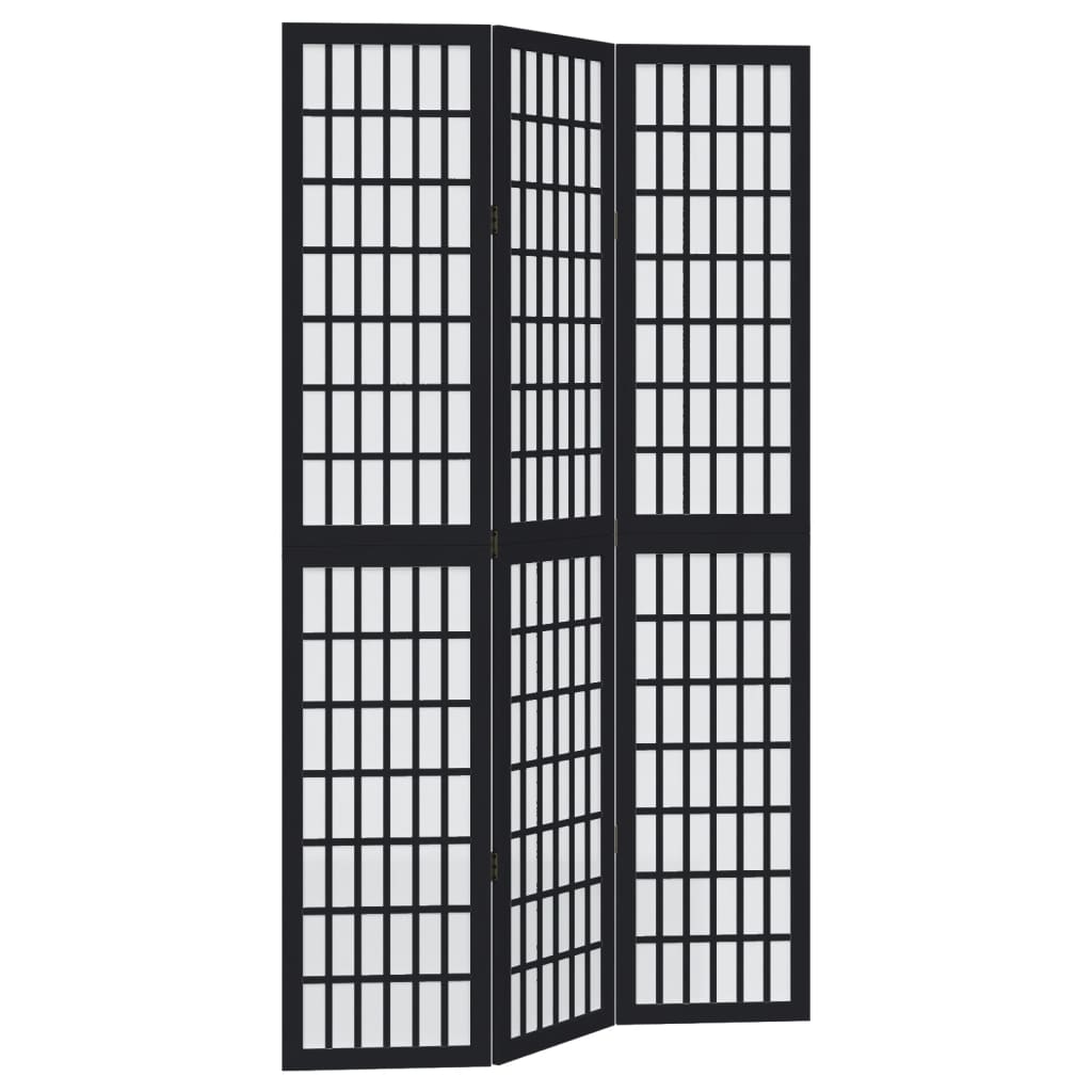 Room Divider 3 Panels Black Solid Wood Paulownia