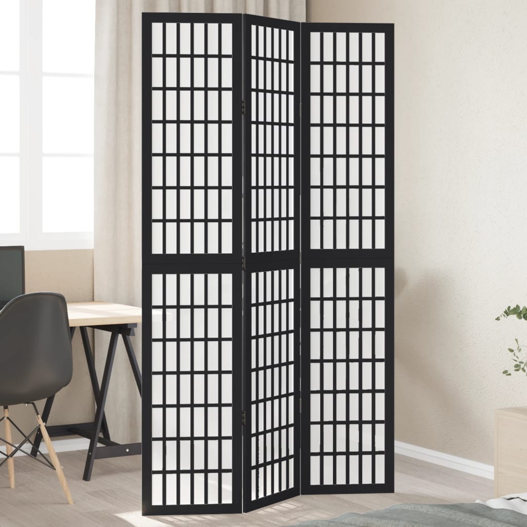 Room Divider 3 Panels Black Solid Wood Paulownia