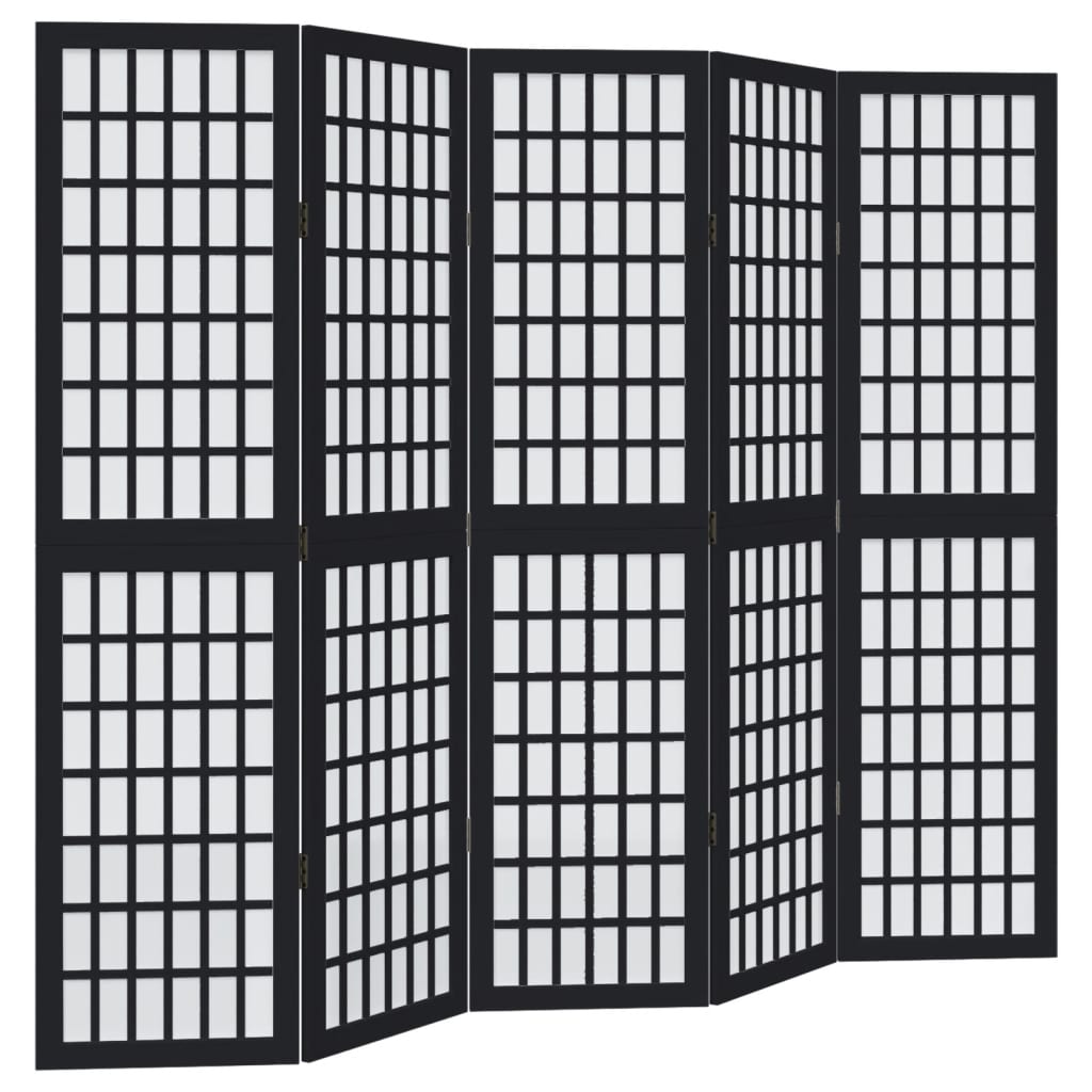 Room Divider 5 Panels Black Solid Wood Paulownia