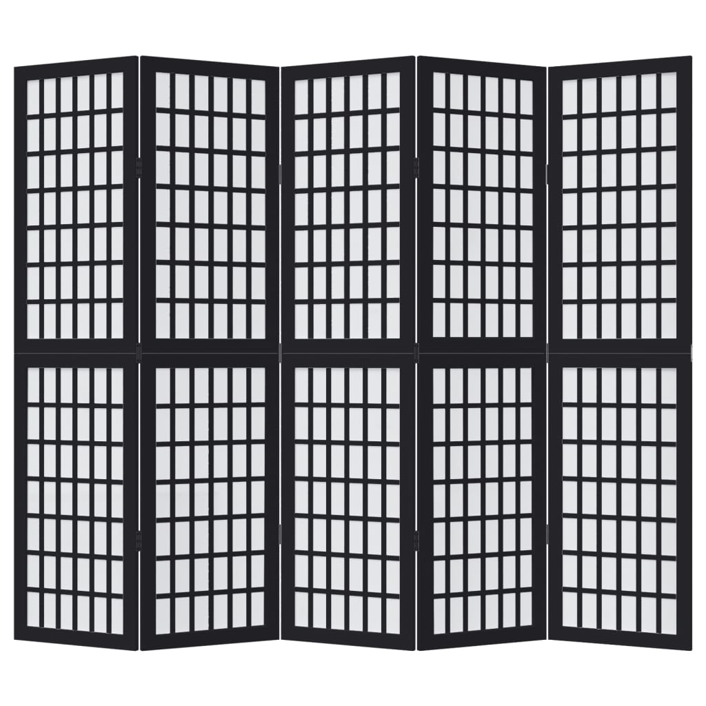 Room Divider 5 Panels Black Solid Wood Paulownia