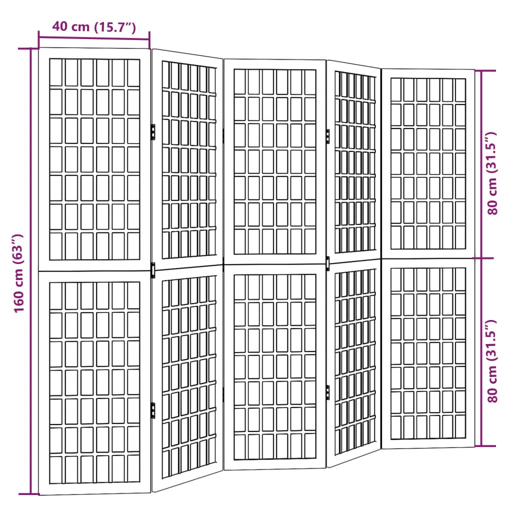 Room Divider 5 Panels Black Solid Wood Paulownia