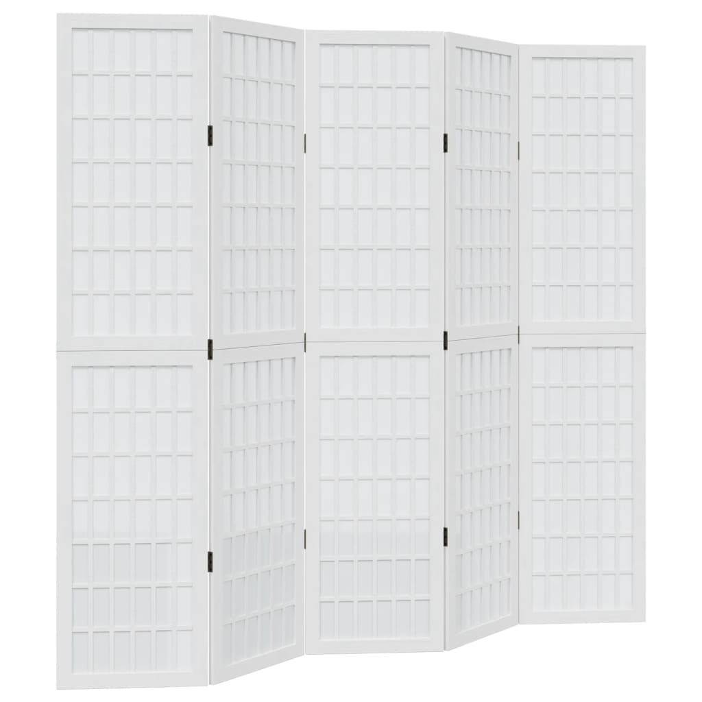 Room Divider 5 Panels White Solid Wood Paulownia