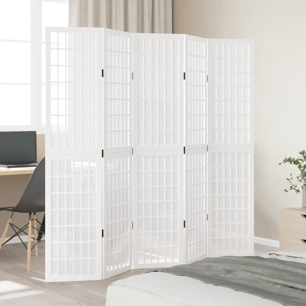 Room Divider 5 Panels White Solid Wood Paulownia