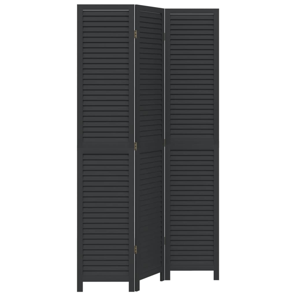 Room Divider 3 Panels Black Solid Wood Paulownia