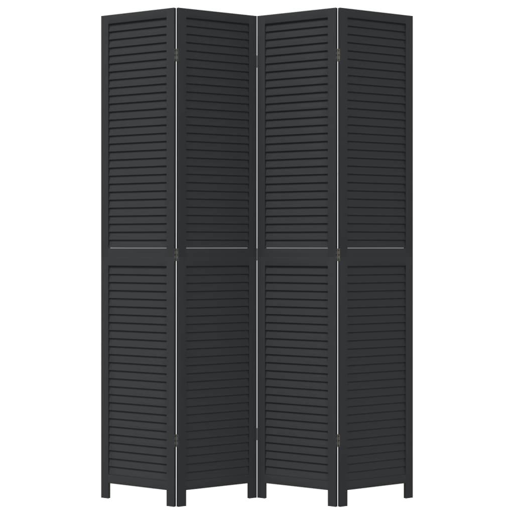 Room Divider 4 Panels Black Solid Wood Paulownia