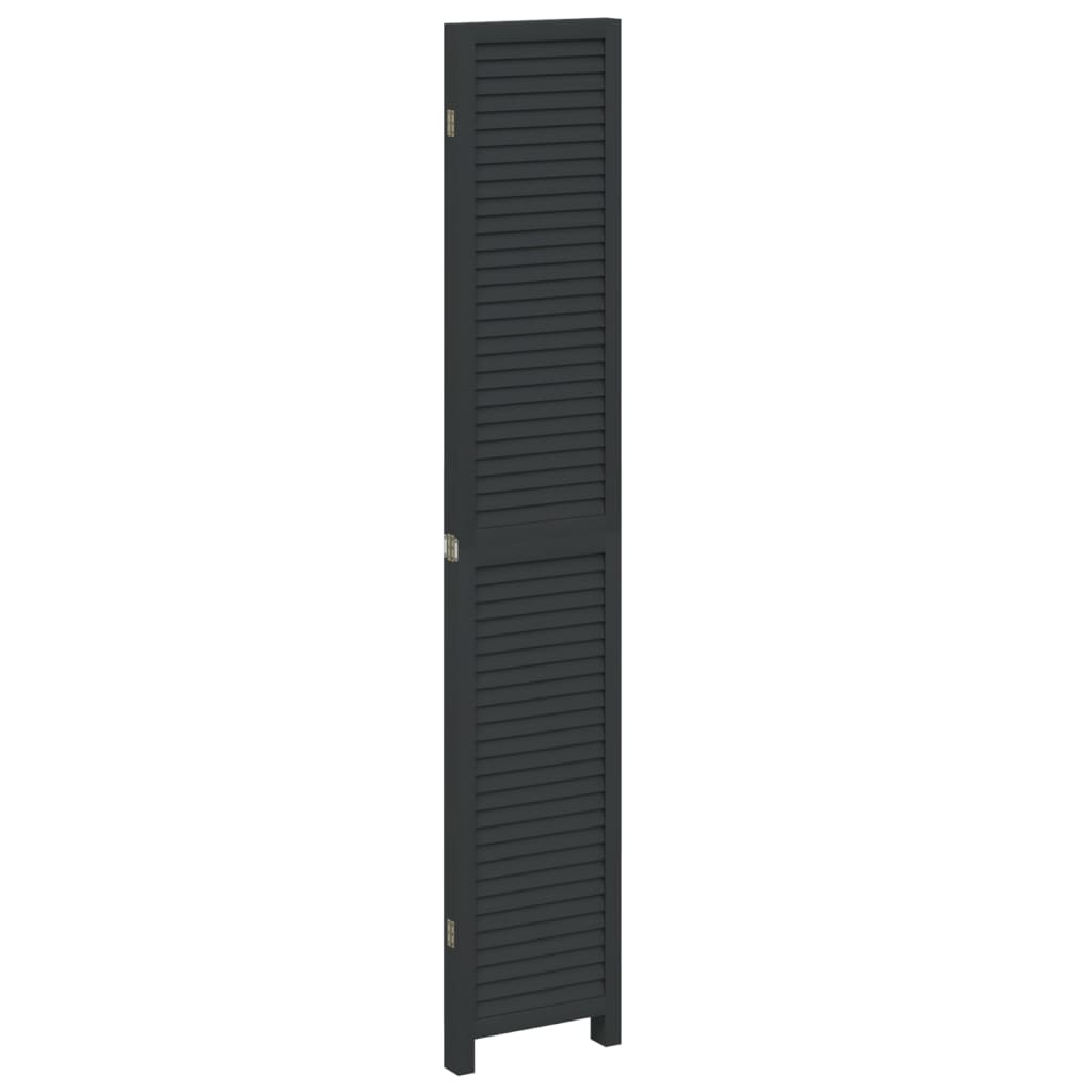Room Divider 4 Panels Black Solid Wood Paulownia