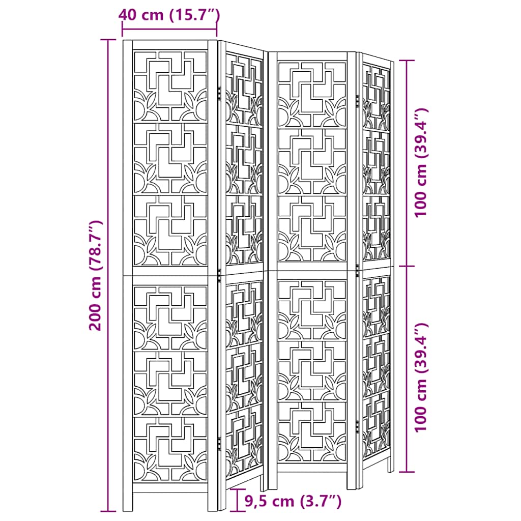 Room Divider 4 Panels Brown Solid Wood Paulownia