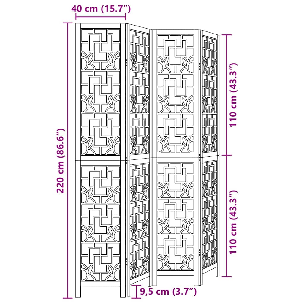 Room Divider 4 Panels Brown Solid Wood Paulownia