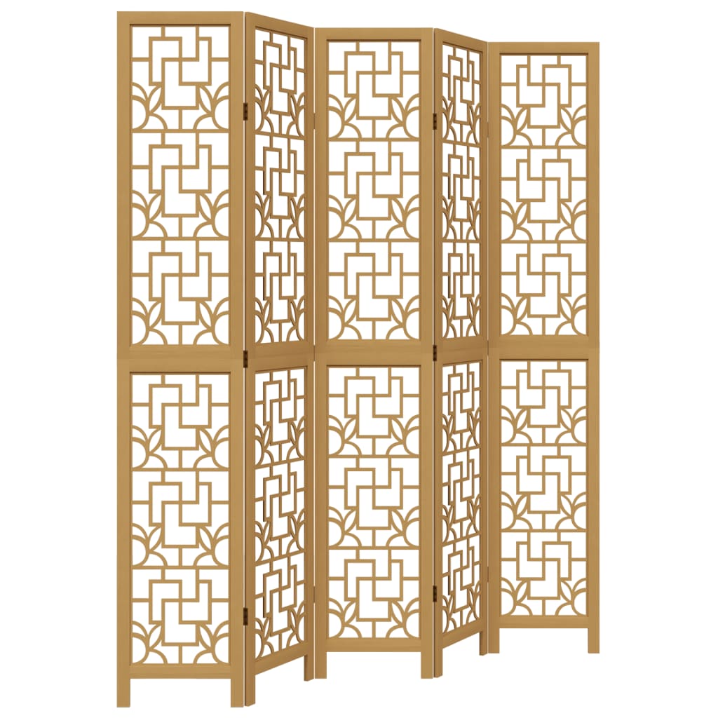 Room Divider 5 Panels Brown Solid Wood Paulownia