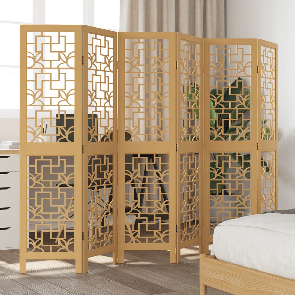 Room Divider 6 Panels Brown Solid Wood Paulownia
