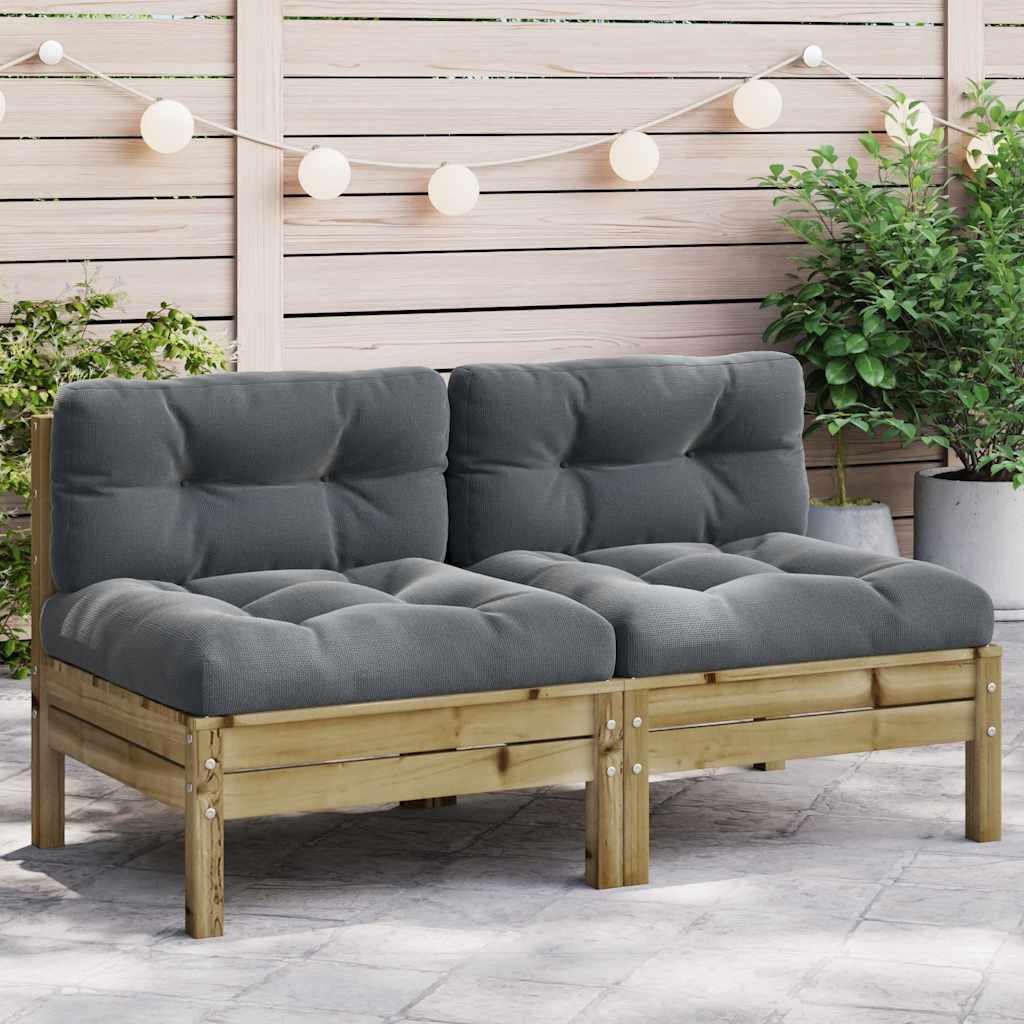 Garden Sofa Armless with Cushions 2 pcs Impregnated Wood Pine