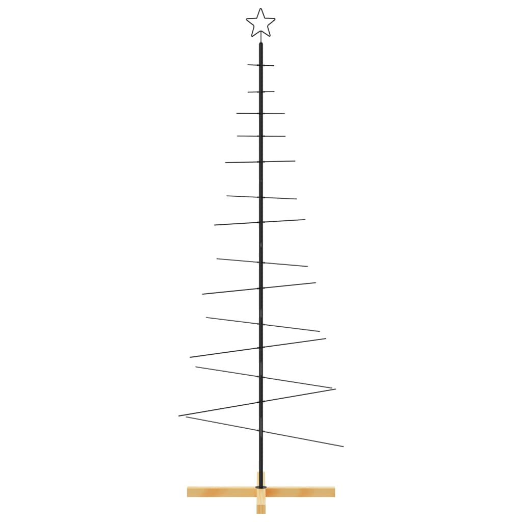 Metal Christmas Tree with Wooden Base Black 180 cm