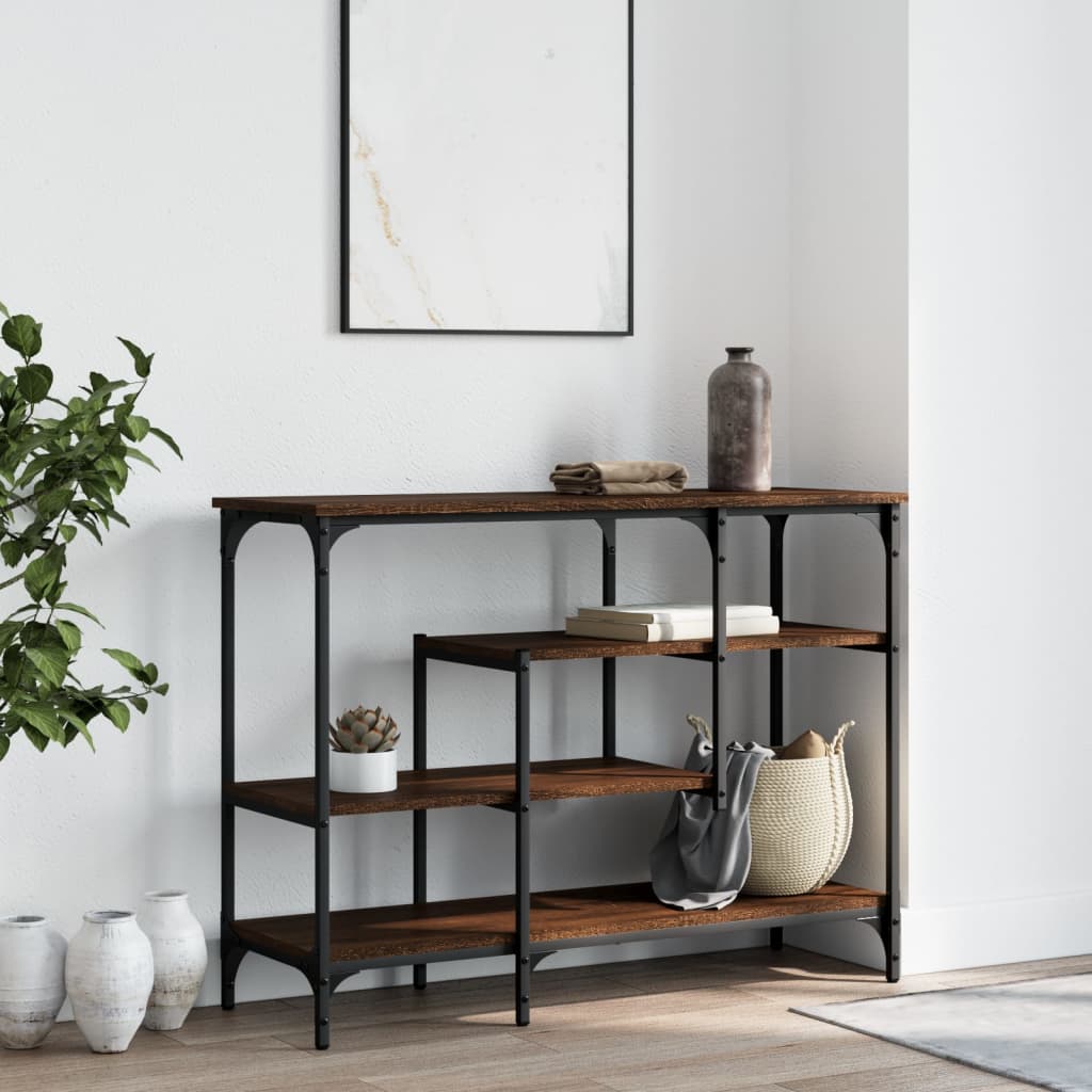 Console Table with Shelves Brown Oak 100x35x75 cm