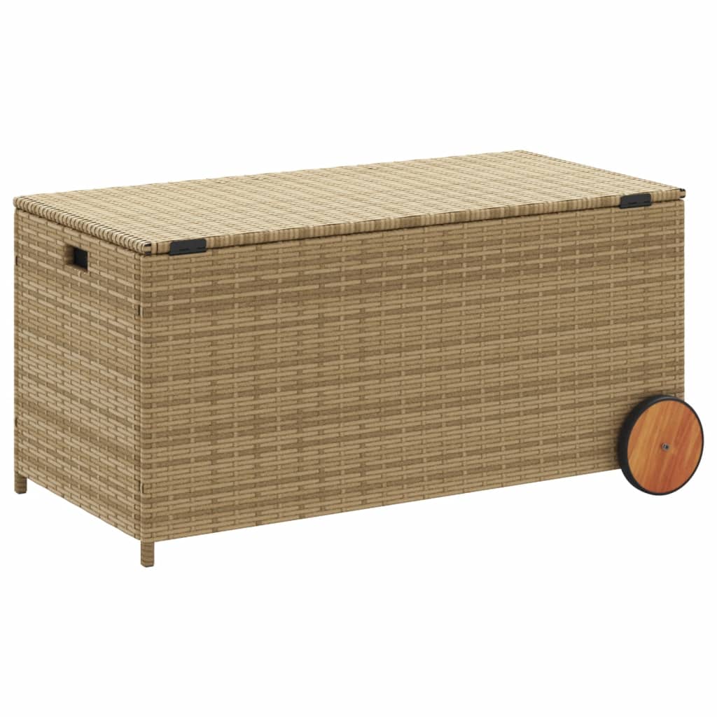Garden Storage Box with Wheels Mix Beige 190L Poly Rattan