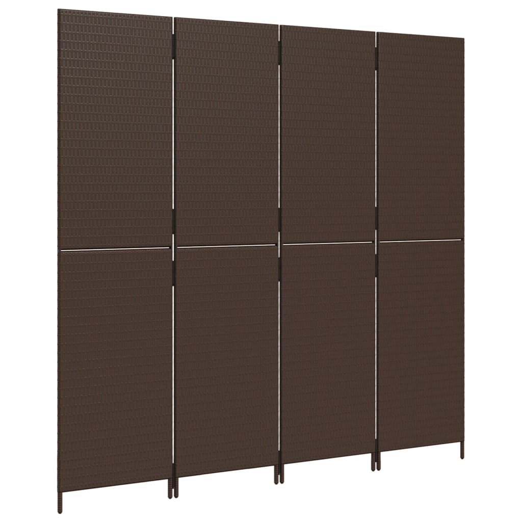 Room Divider 4 Panels Brown Poly Rattan