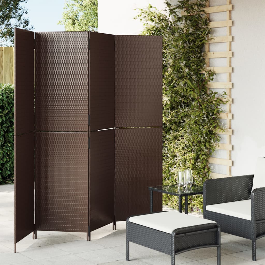 Room Divider 4 Panels Brown Poly Rattan