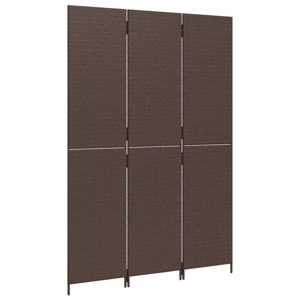 Room Divider 3 Panels Brown Poly Rattan