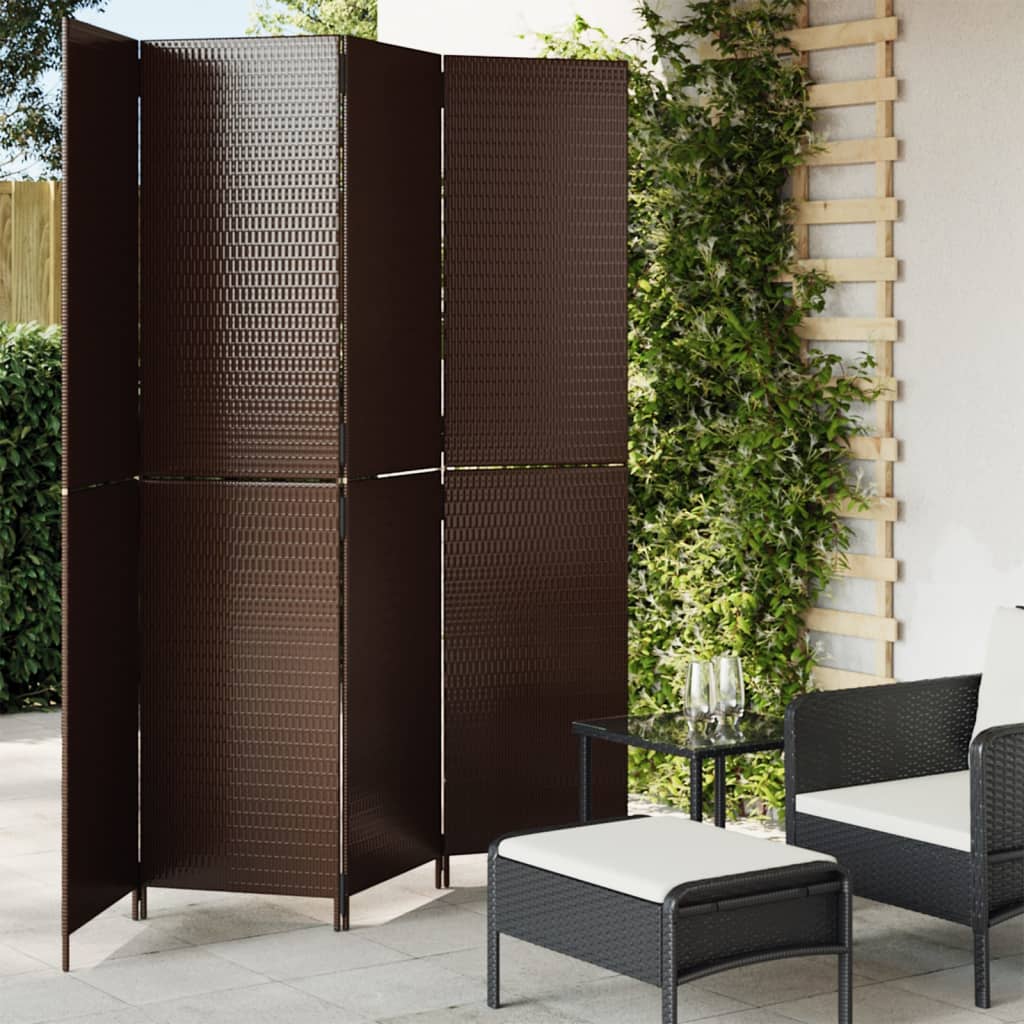 Room Divider 4 Panels Brown Poly Rattan