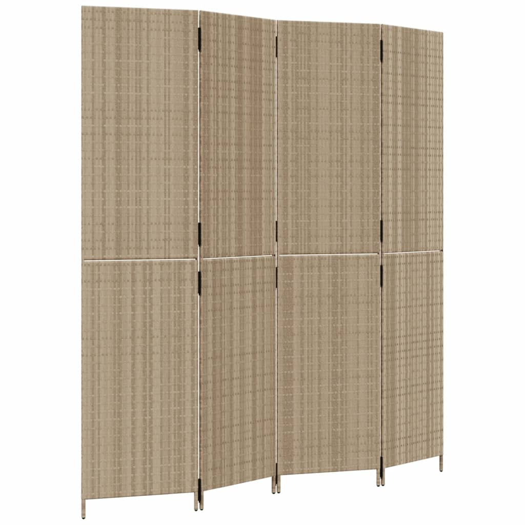 Room Divider 4 Panels Beige Poly Rattan