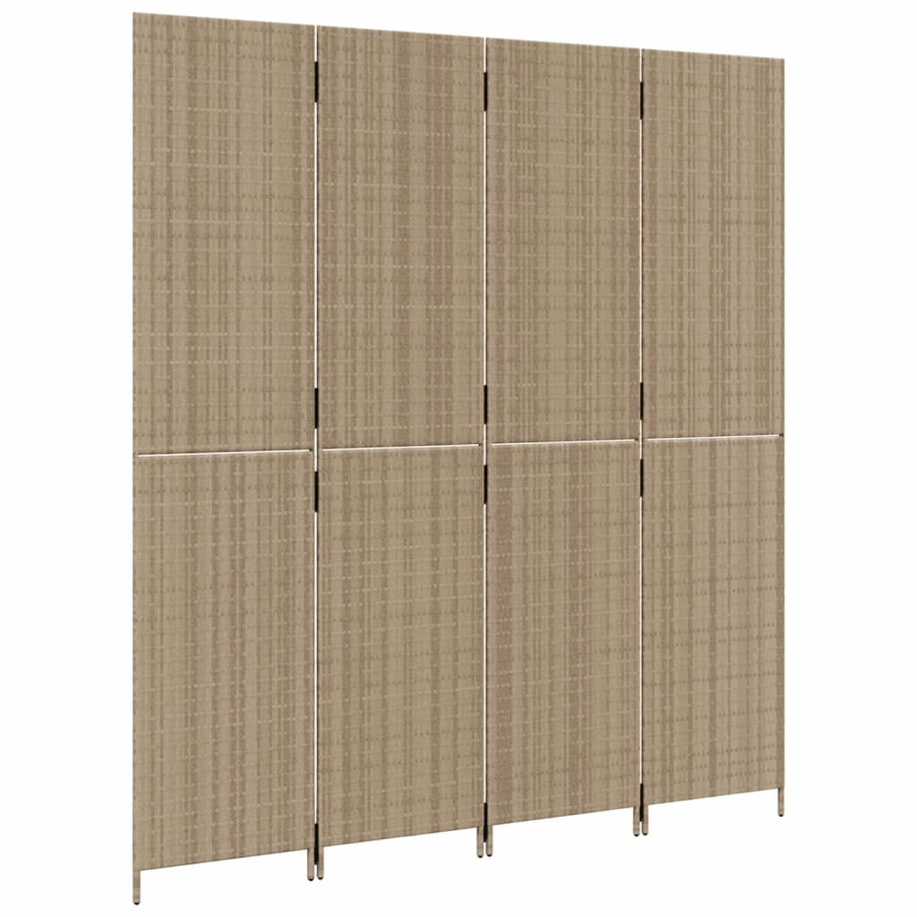 Room Divider 4 Panels Beige Poly Rattan