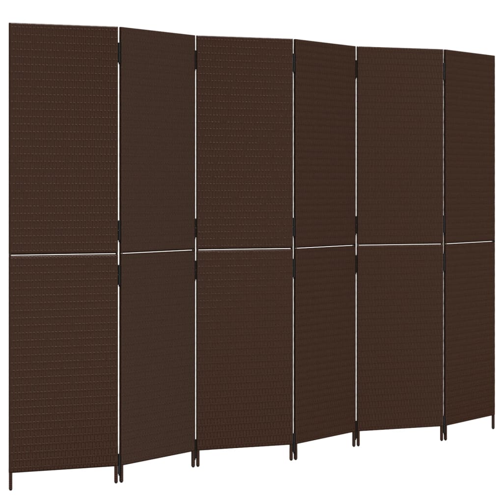 Room Divider 6 Panels Brown Poly Rattan