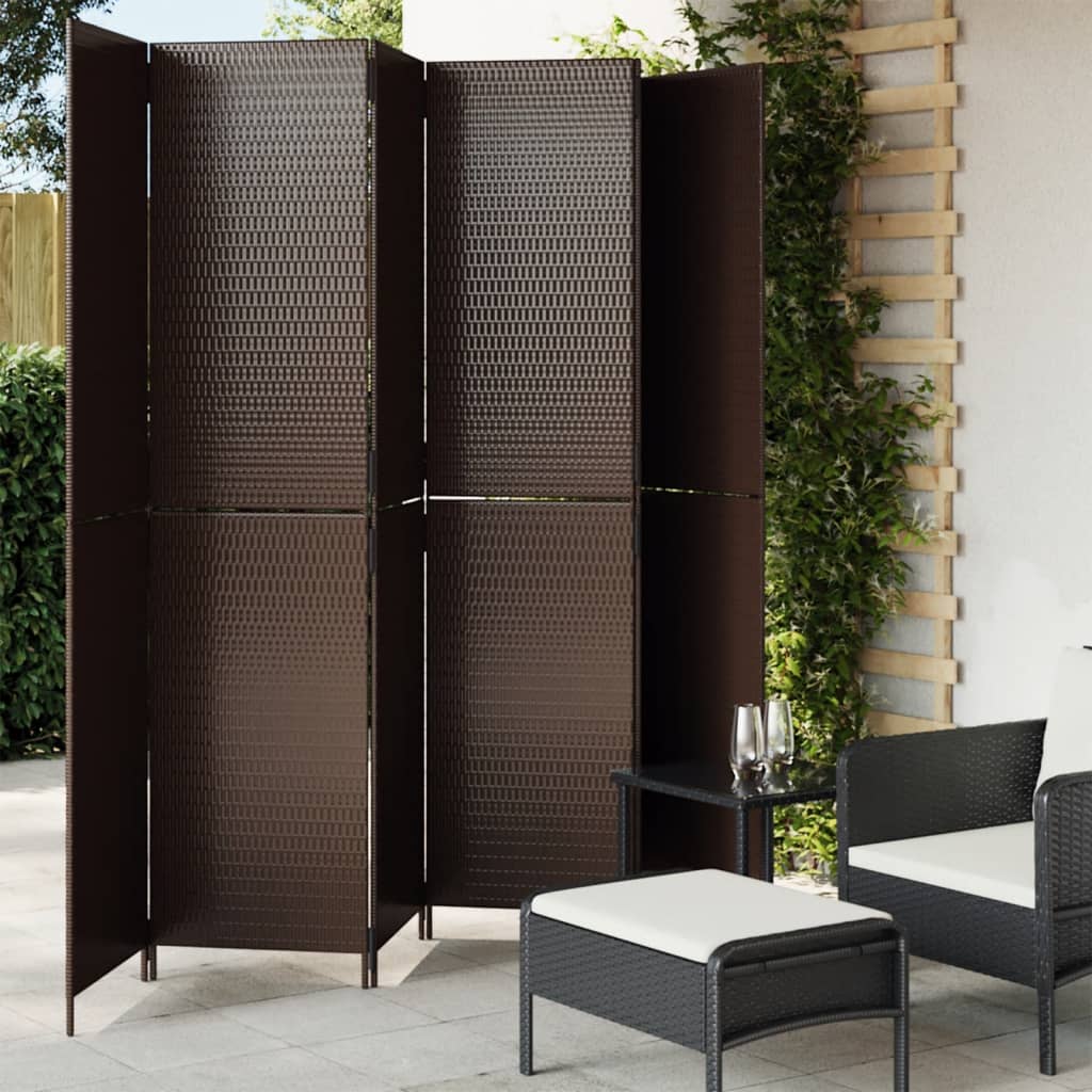 Room Divider 6 Panels Brown Poly Rattan