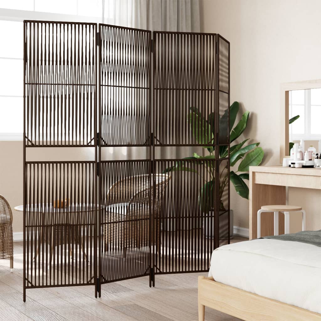 Room Divider 4 Panels Brown Poly Rattan