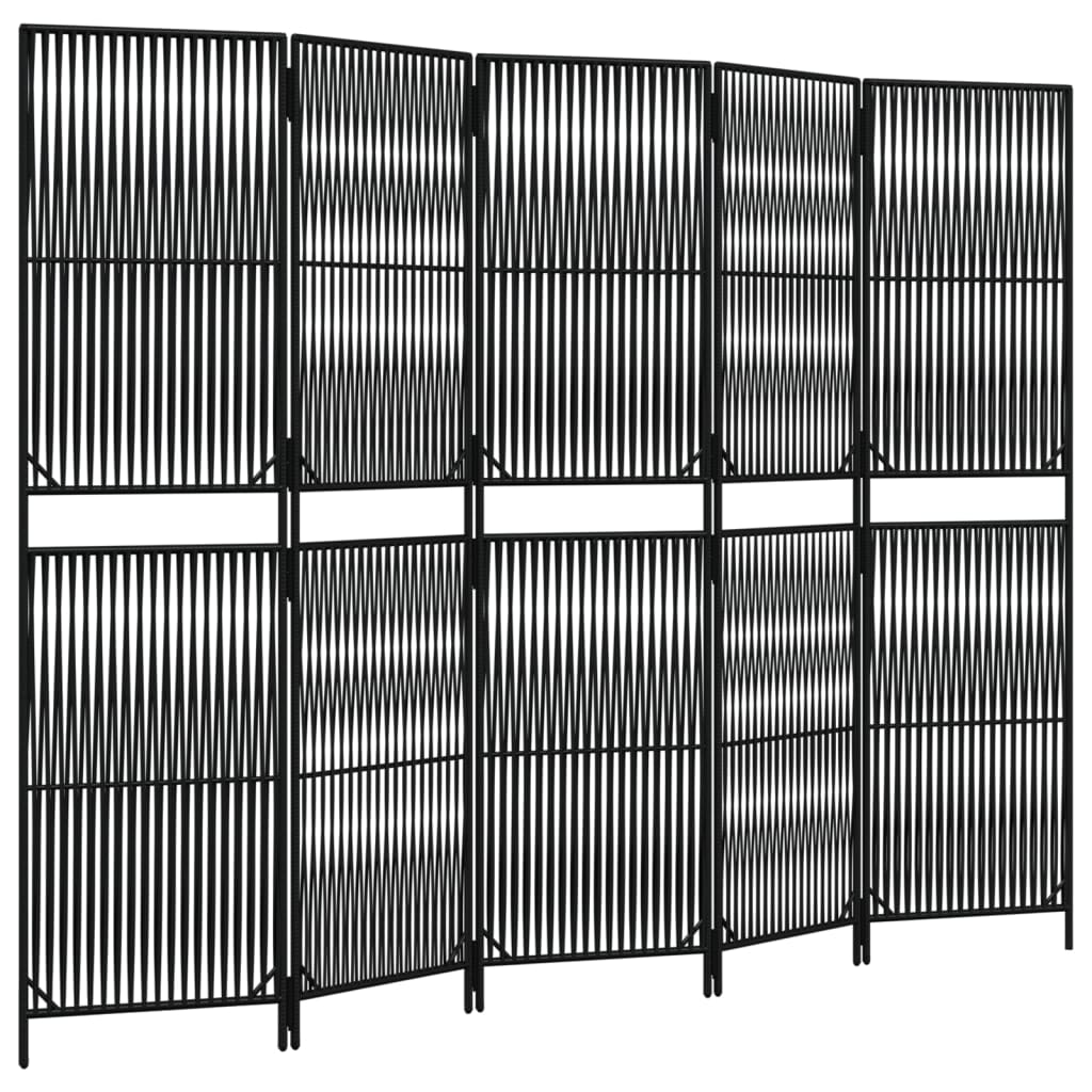 Room Divider 5 Panels Black Poly Rattan