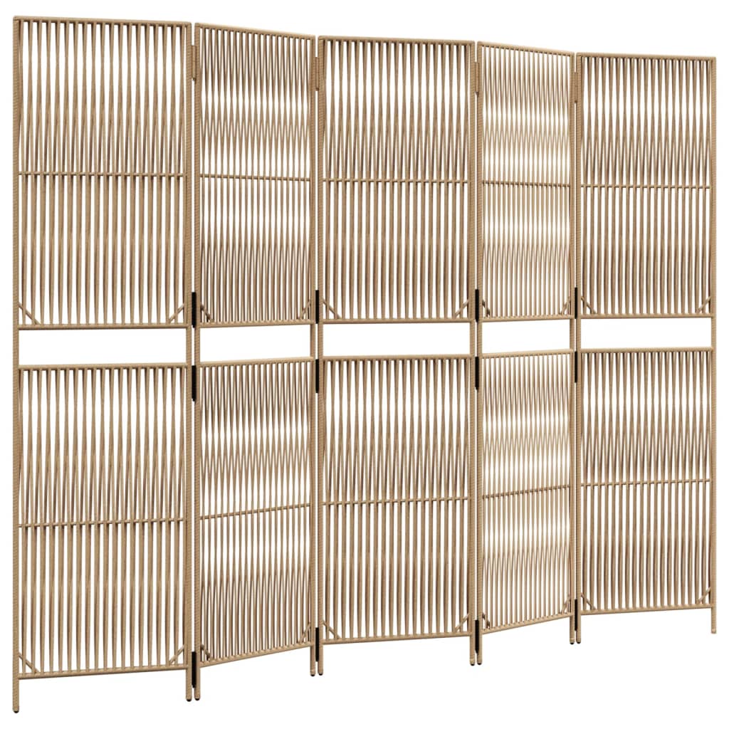 Room Divider 5 Panels Beige Poly Rattan