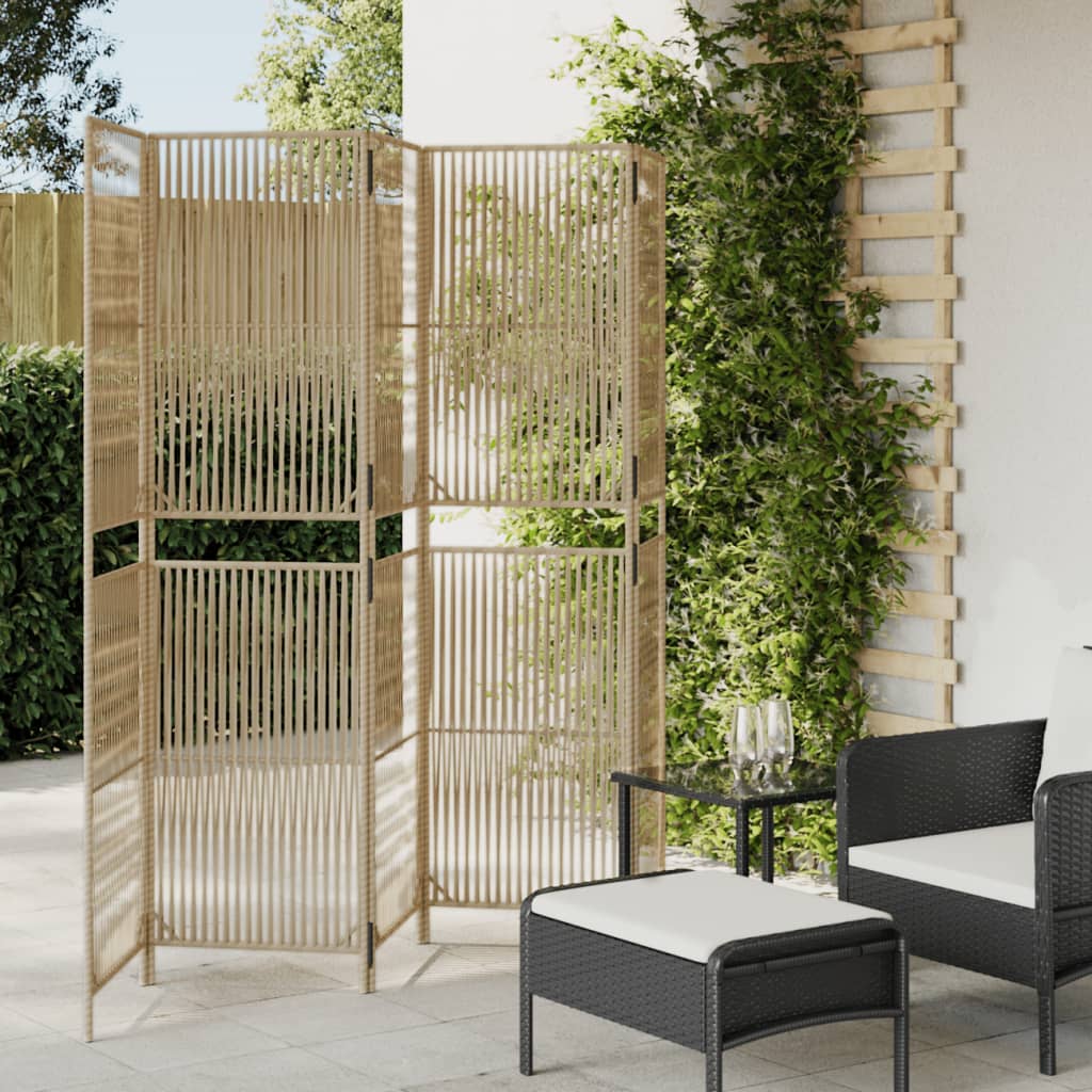Room Divider 5 Panels Beige Poly Rattan