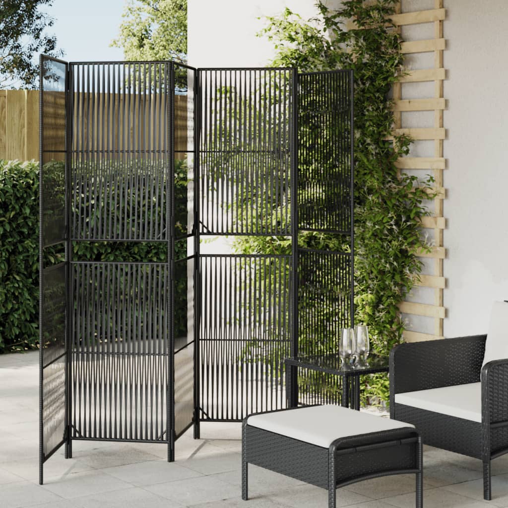 Room Divider 6 Panels Black Poly Rattan