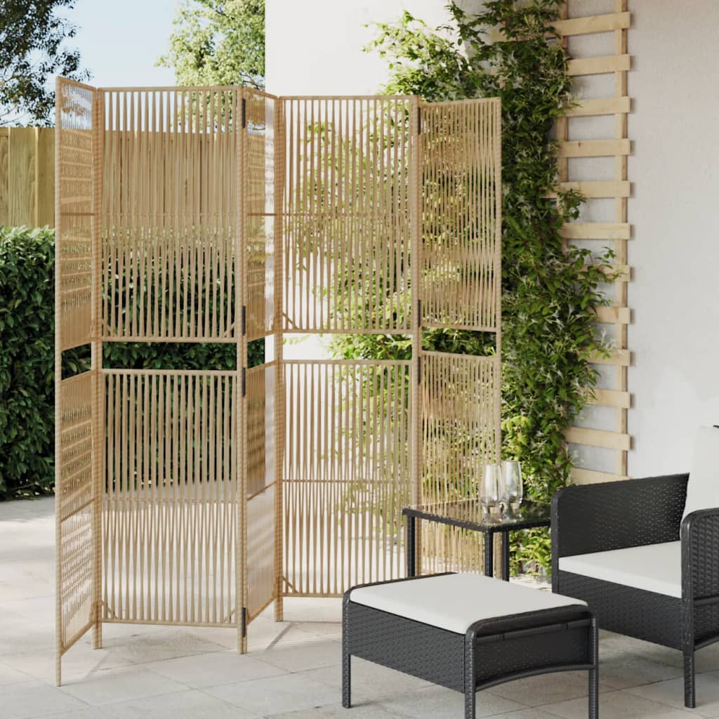 Room Divider 6 Panels Beige Poly Rattan