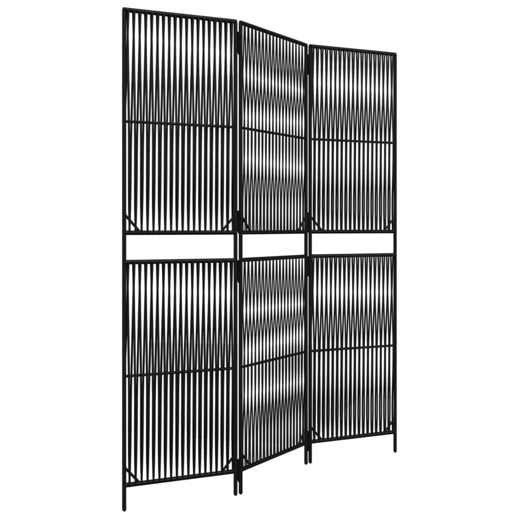 Room Divider 3 Panels Black Poly Rattan