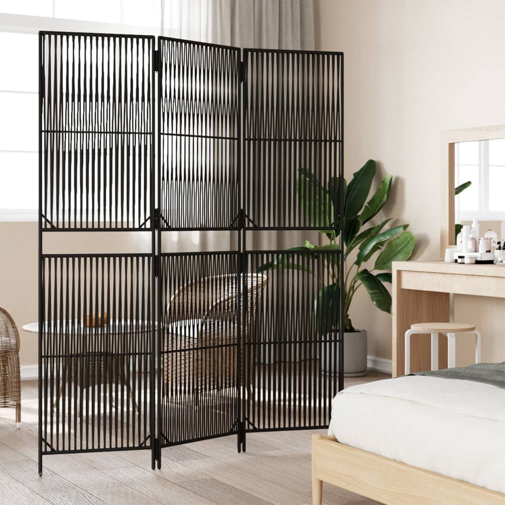 Room Divider 3 Panels Black Poly Rattan