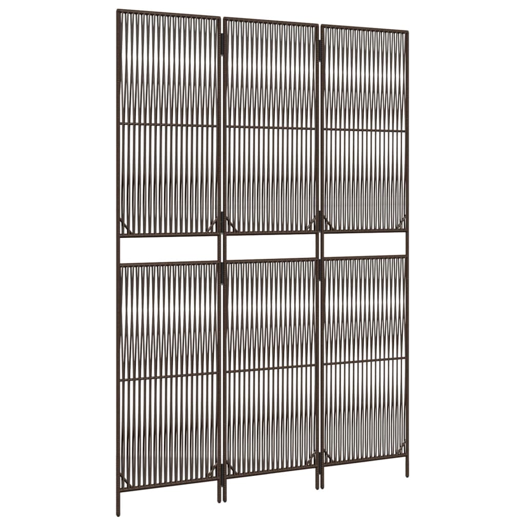 Room Divider 3 Panels Brown Poly Rattan