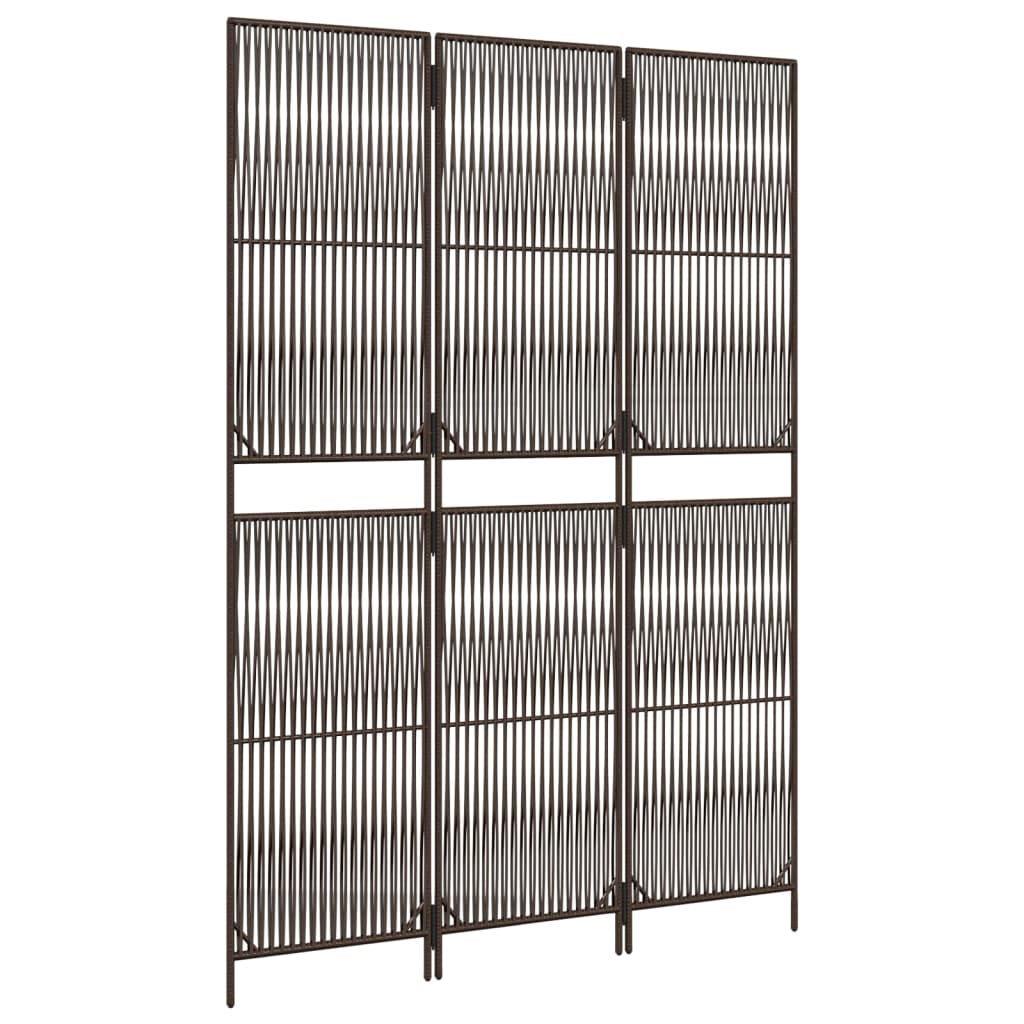 Room Divider 3 Panels Brown Poly Rattan