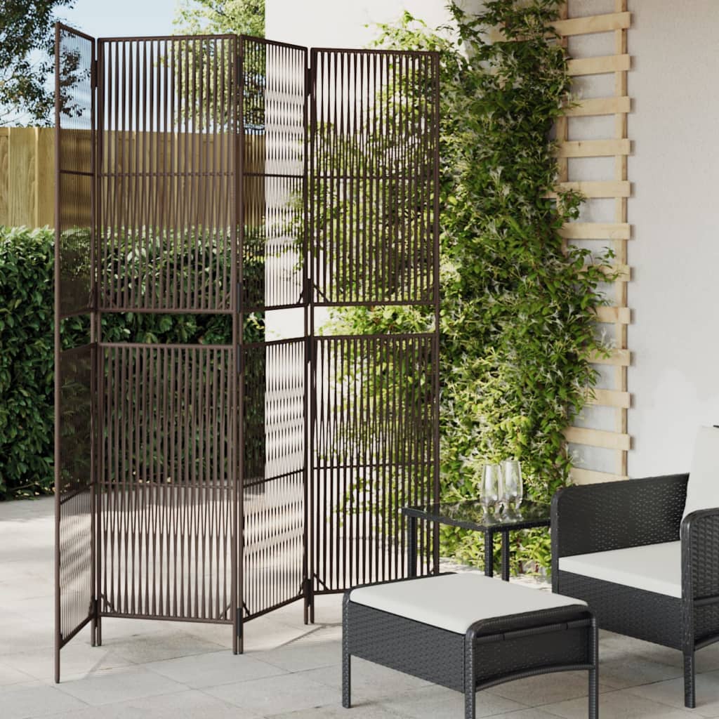 Room Divider 4 Panels Brown Poly Rattan