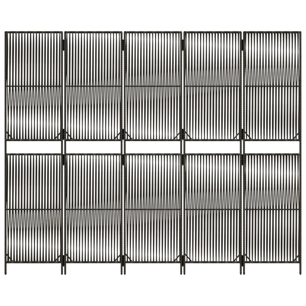 Room Divider 5 Panels Grey Poly Rattan