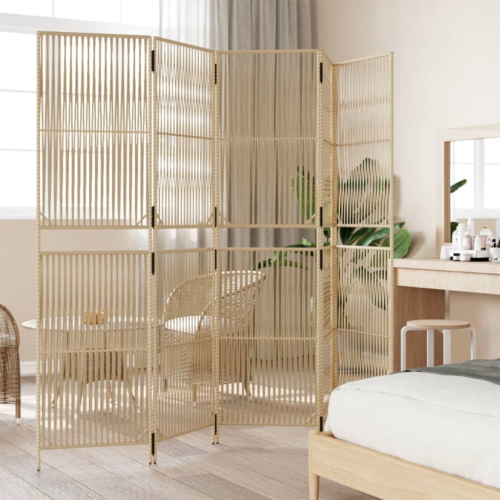Room Divider 5 Panels Beige Poly Rattan