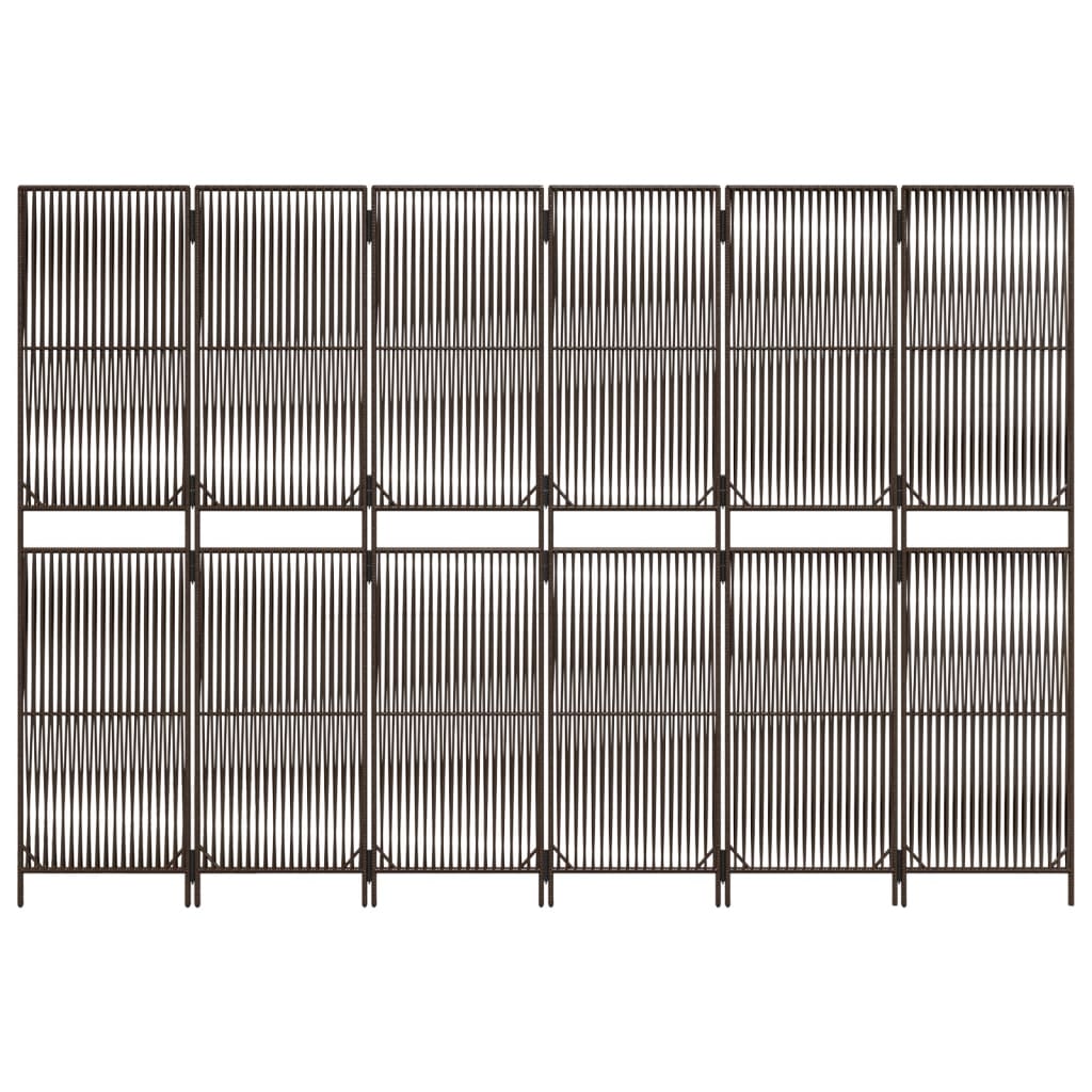 Room Divider 6 Panels Brown Poly Rattan