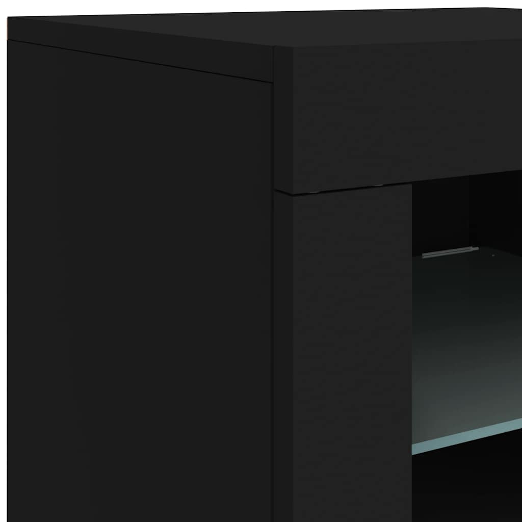 Side Cabinet with LED Lights Black Engineered Wood