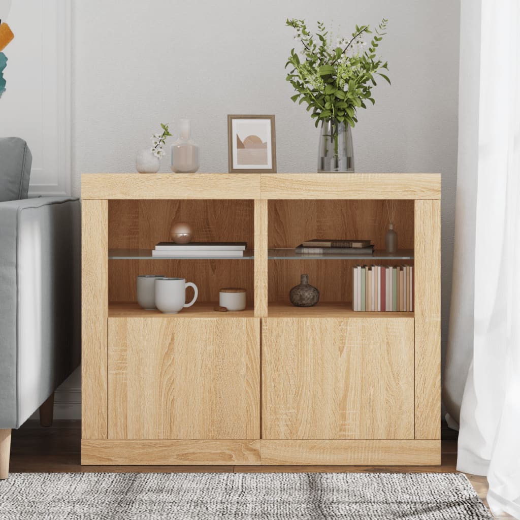 Side Cabinets with LED Lights 2 pcs Sonoma Oak Engineered Wood