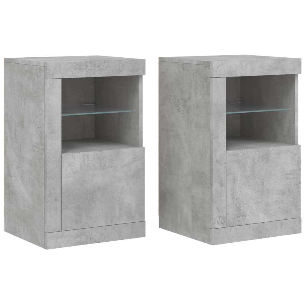 Side Cabinets with LED Lights 2 pcs Concrete Grey Engineered Wood