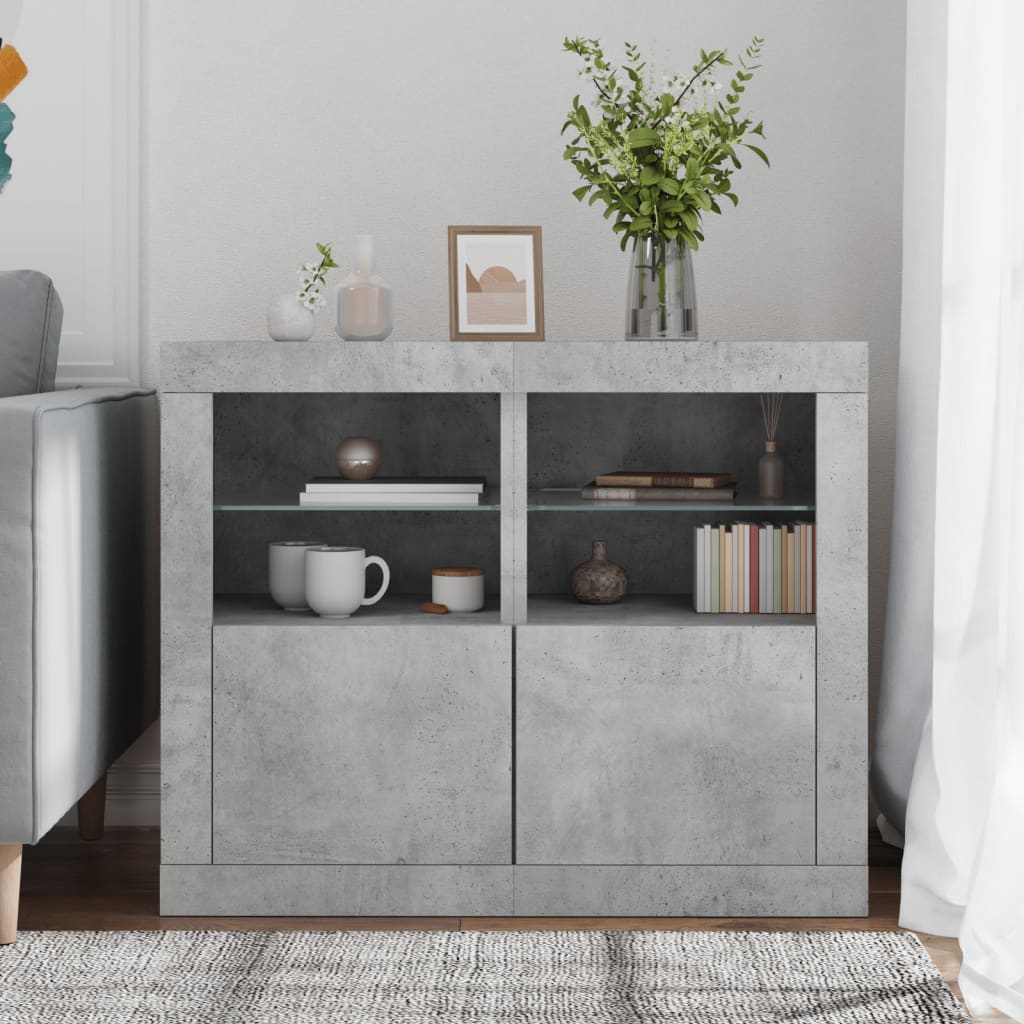 Side Cabinets with LED Lights 2 pcs Concrete Grey Engineered Wood